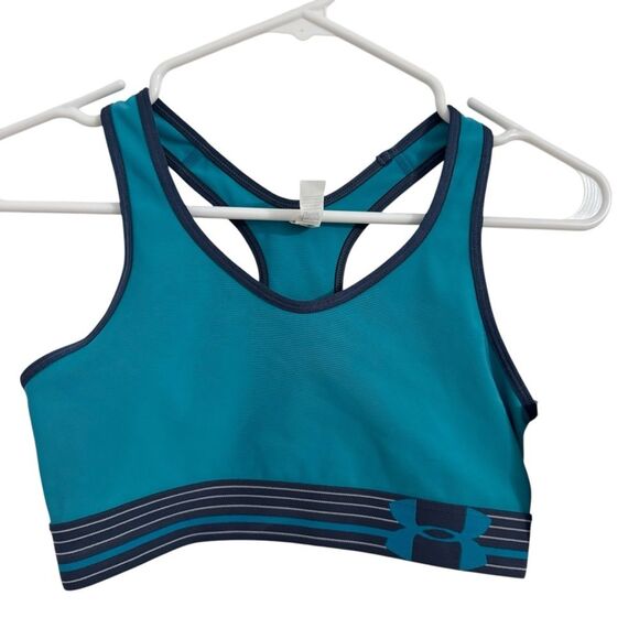 NWT Under Armour Womens SMALL HeatGear Amour Sports Bra, Pacific Blue Teal Color - Picture 2 of 10
